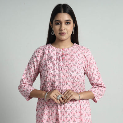 Buy Sanganeri Printed Cotton Pintuck Long Kurta Online l iTokri.com
