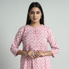Buy Sanganeri Printed Cotton Pintuck Long Kurta Online l iTokri.com