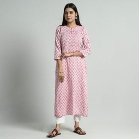 Buy Sanganeri Printed Cotton Pintuck Long Kurta Online l iTokri.com