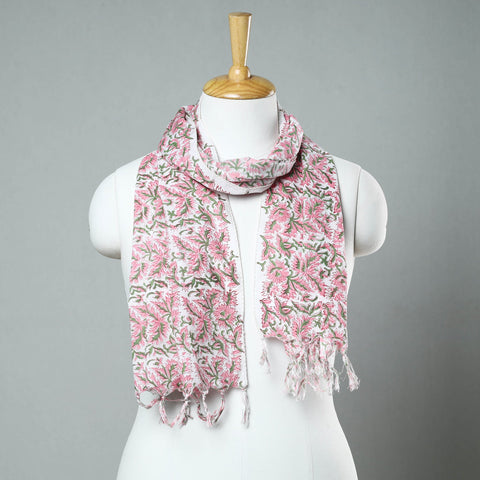  Sanganeri Block Printed Cotton Stole with Tassels 37 Online at iTokri.com