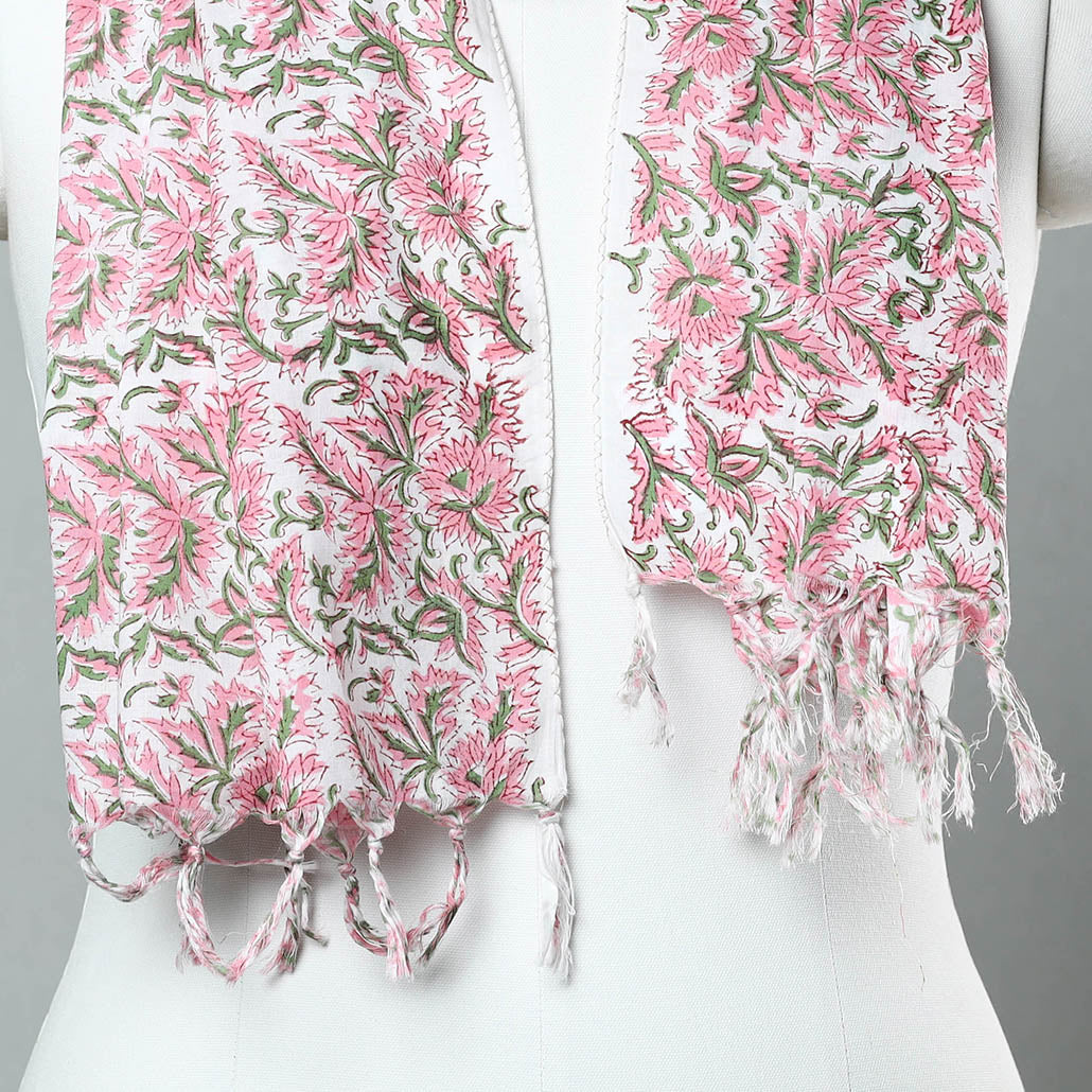  Sanganeri Block Printed Cotton Stole with Tassels 37 Online at iTokri.com