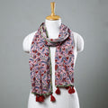 Pink - Sanganeri Block Printed Cotton Stole with Tassels