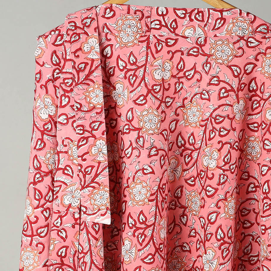 Peach Sanganeri Block Printed Cotton Wrap Around Skirt