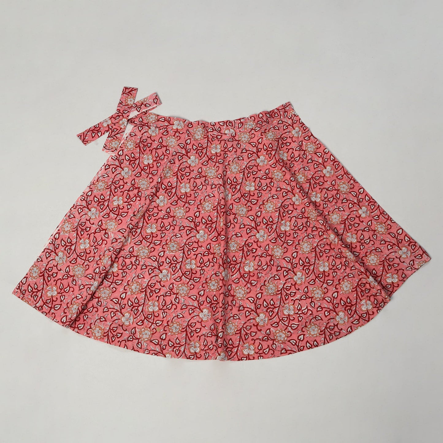 Peach Sanganeri Block Printed Cotton Wrap Around Skirt