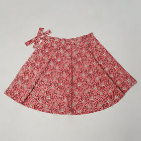 Peach Sanganeri Block Printed Cotton Wrap Around Skirt