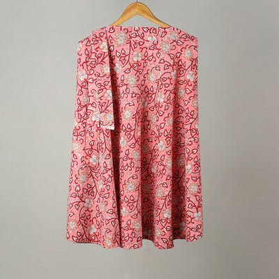 Peach Sanganeri Block Printed Cotton Wrap Around Skirt