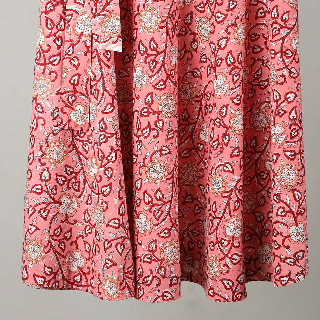 Peach Sanganeri Block Printed Cotton Wrap Around Skirt