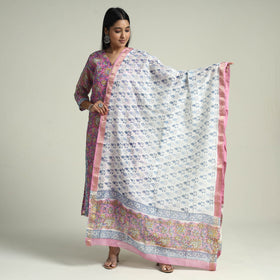 Buy Sanganeri Block Printed Maheshwari Silk Kurta with Palazzo & Dupatta Set Online at iTokri.com