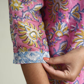 Buy Sanganeri Block Printed Maheshwari Silk Kurta with Palazzo & Dupatta Set Online at iTokri.com