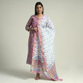 Buy Sanganeri Block Printed Maheshwari Silk Kurta with Palazzo & Dupatta Set Online at iTokri.com
