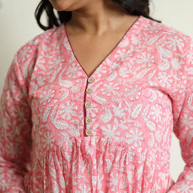 Buy Sanganeri Block Printed Mul Cotton A-Line Kurta Online at iTokri.com