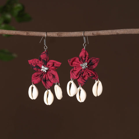 Pink - savi fabart phool kali shell earrings - handcrafted