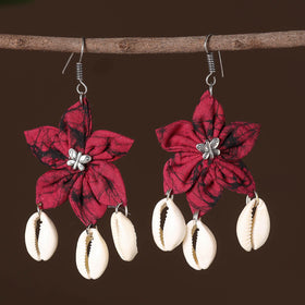 Pink - savi fabart phool kali shell earrings - handcrafted
