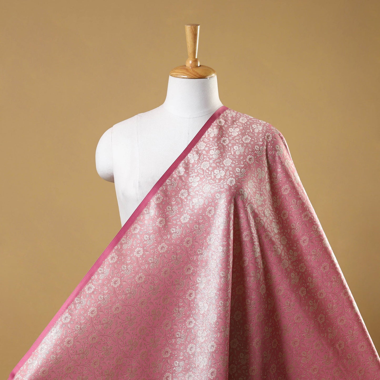 Pink Semi Silk Brocade Banarasi Fabric