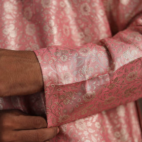 Pink Semi Silk Brocade Banarasi Men Kurta