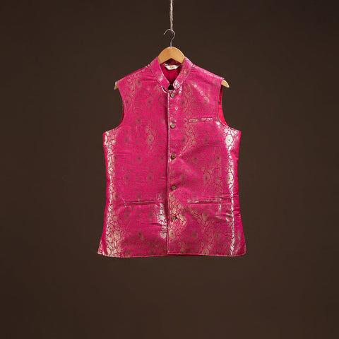 Pink - semi silk meena buti brocade banarasi men nehru