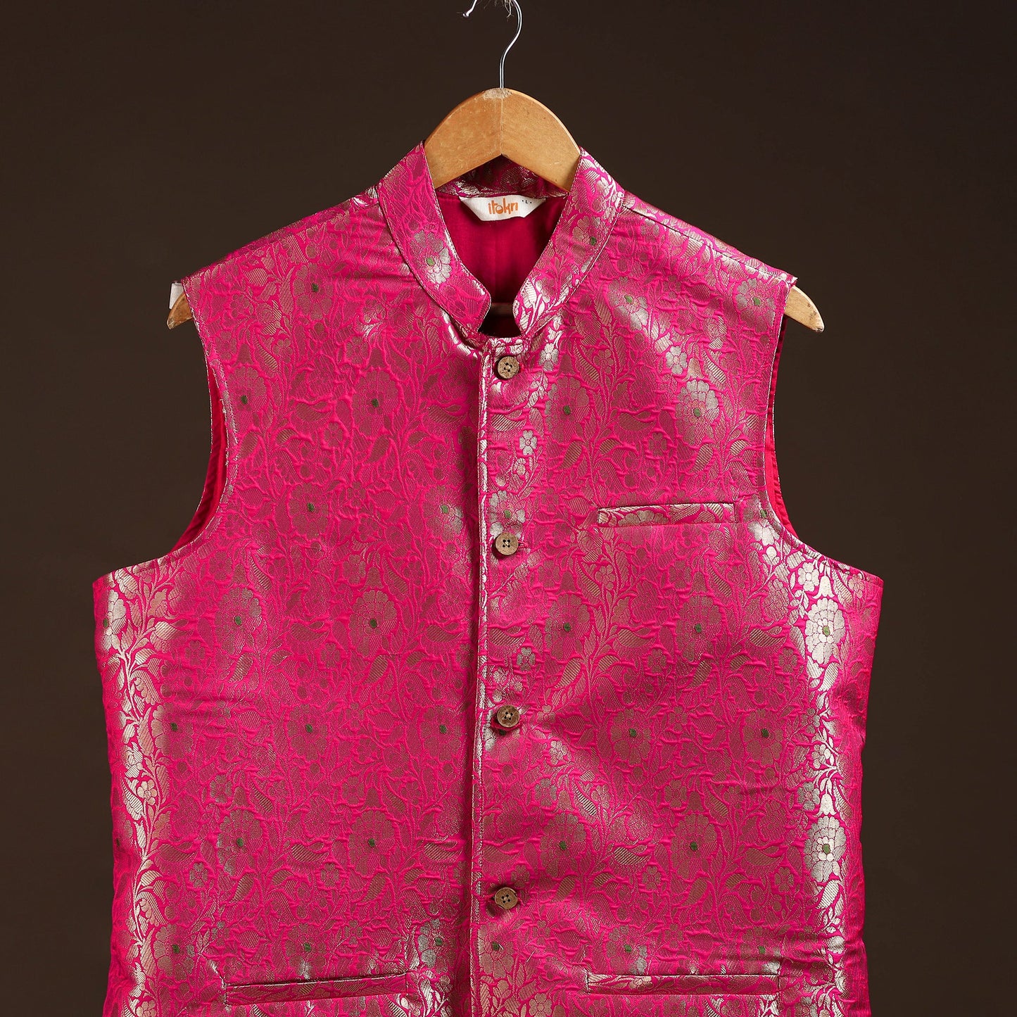 Pink - semi silk meena buti brocade banarasi men nehru