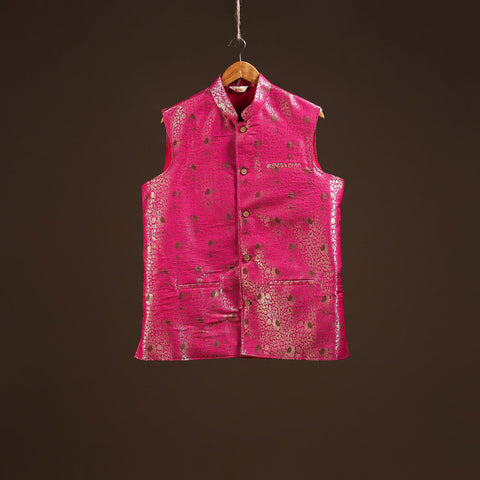 Pink - semi silk meena buti brocade banarasi men nehru