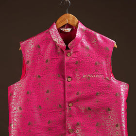 Pink - semi silk meena buti brocade banarasi men nehru
