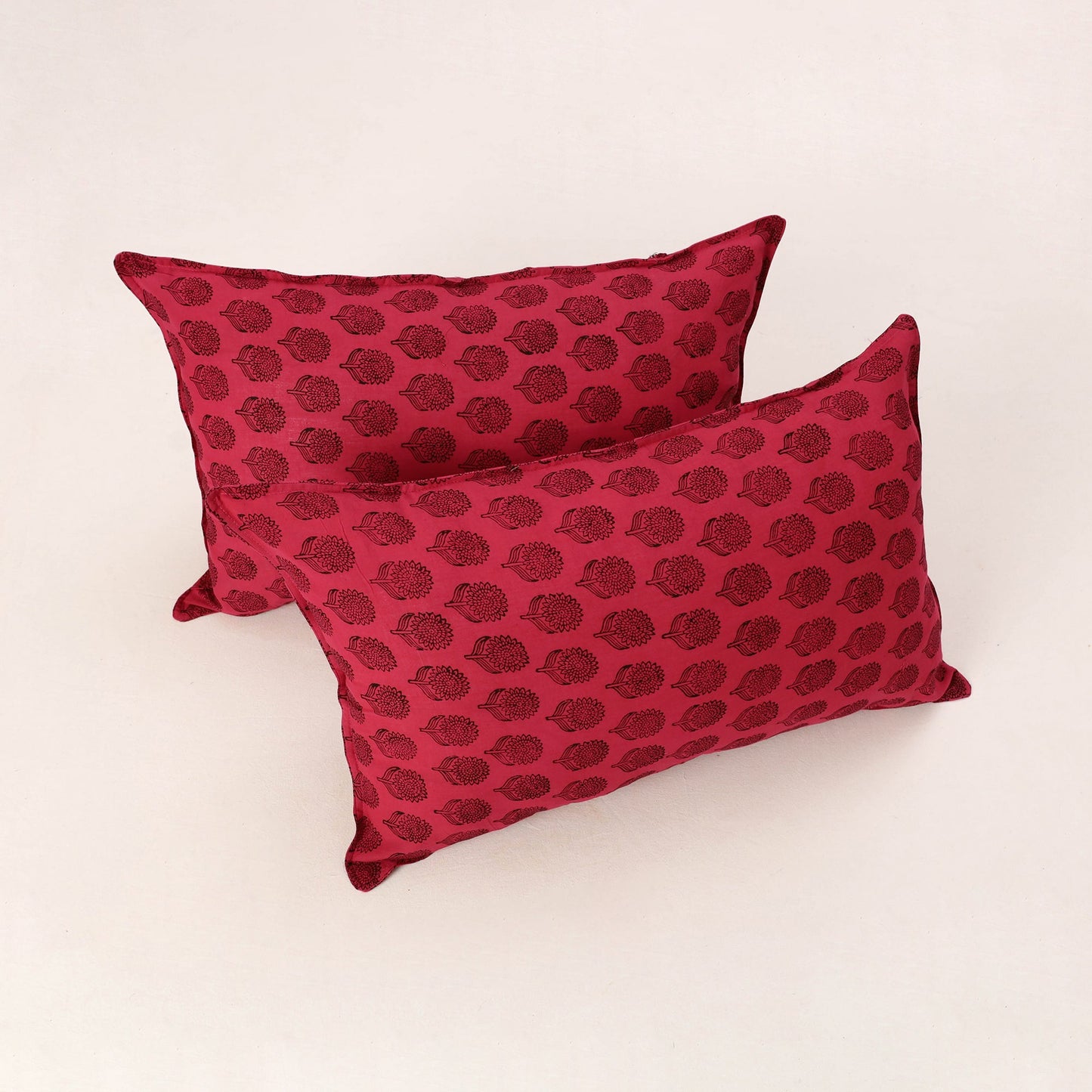 Pink - set of 2 bagh cotton pillow covers 18 - handcrafted
