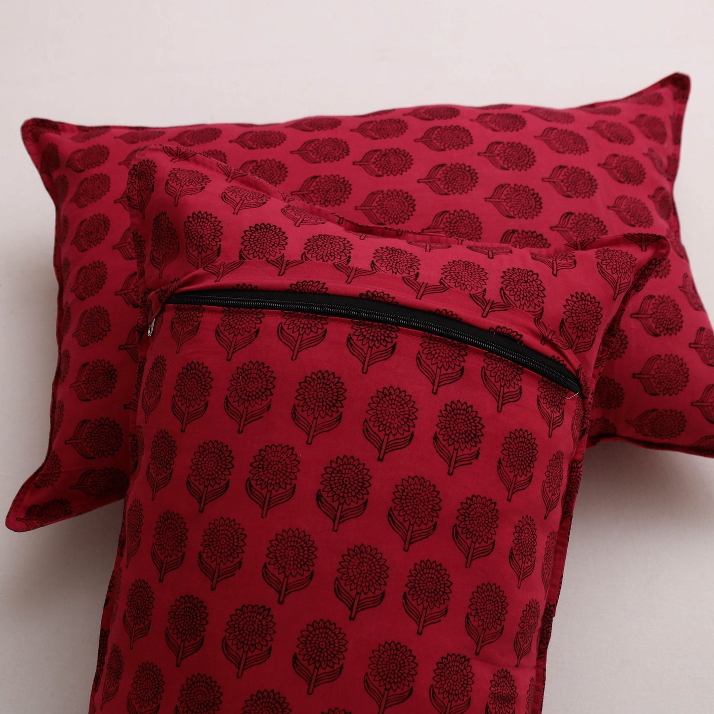 Pink - set of 2 bagh cotton pillow covers 18 - handcrafted
