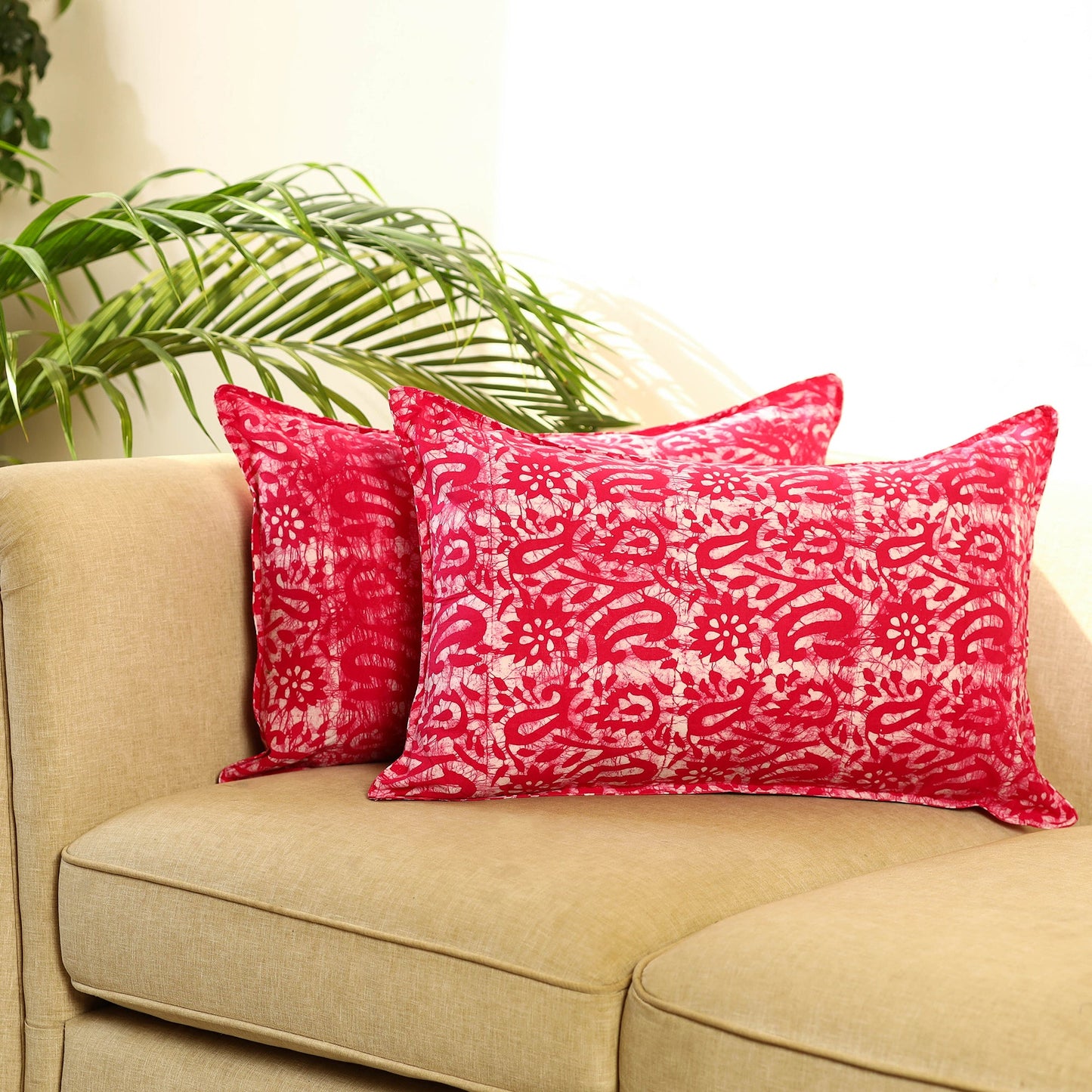 Buy Set of 2 Pink Hand Batik Print Cotton Pillow Covers