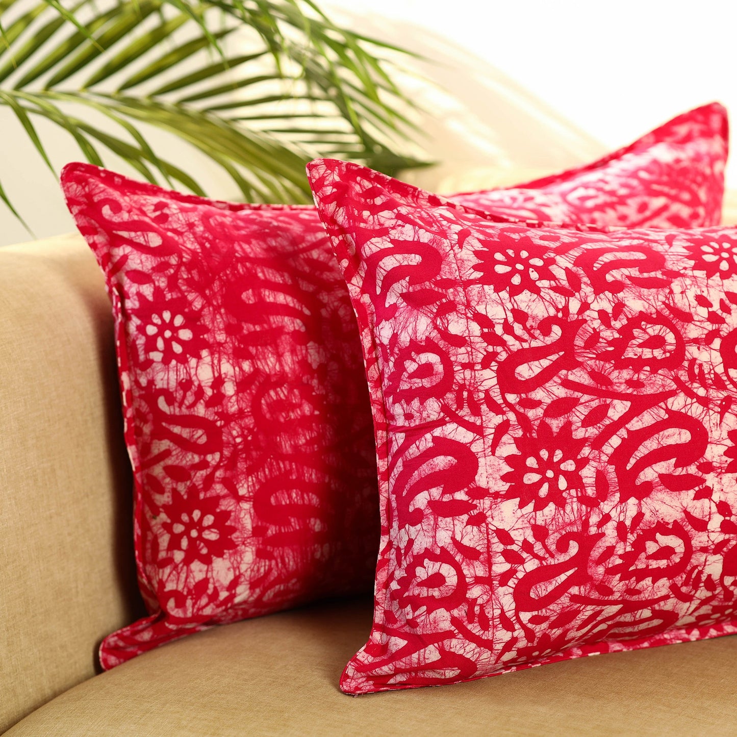 Buy Set of 2 Pink Hand Batik Print Cotton Pillow Covers