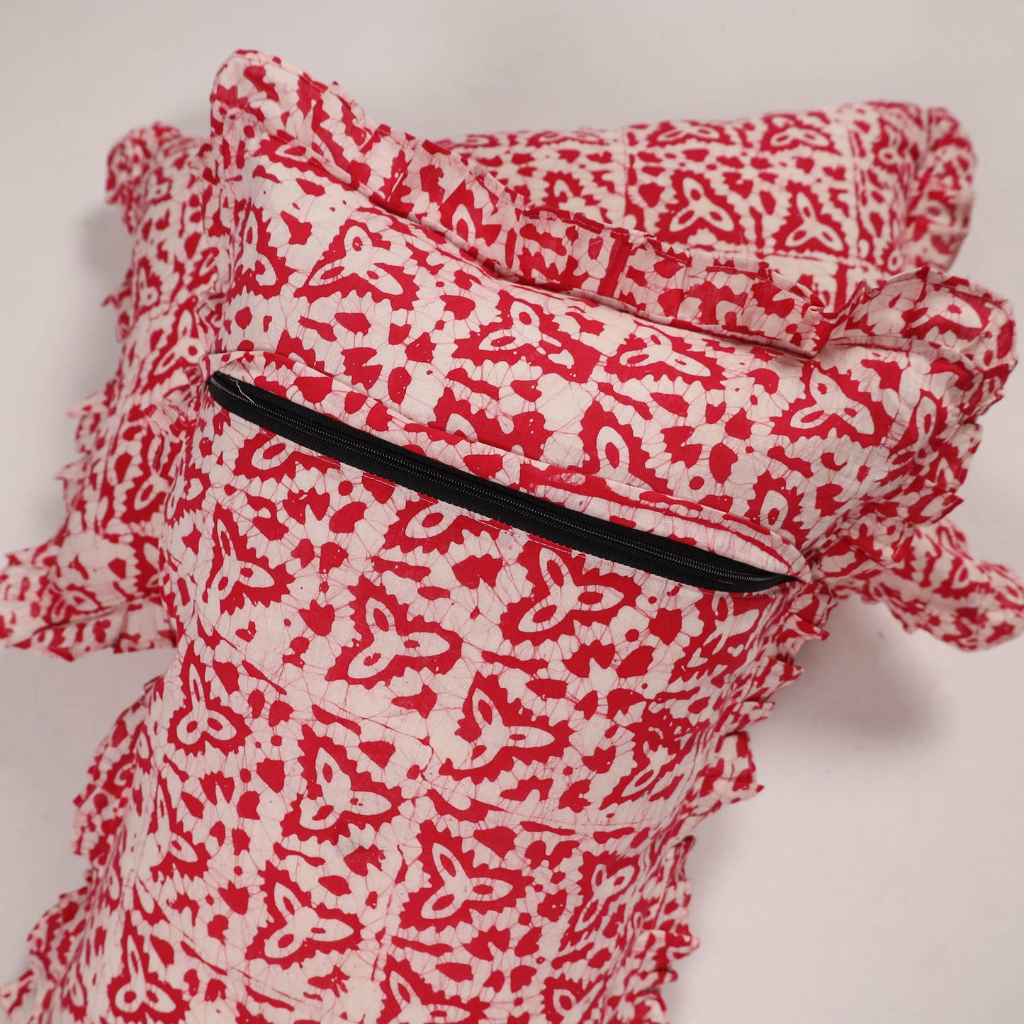 Pink - set of 2 handcrafted cotton frill pillow covers 01