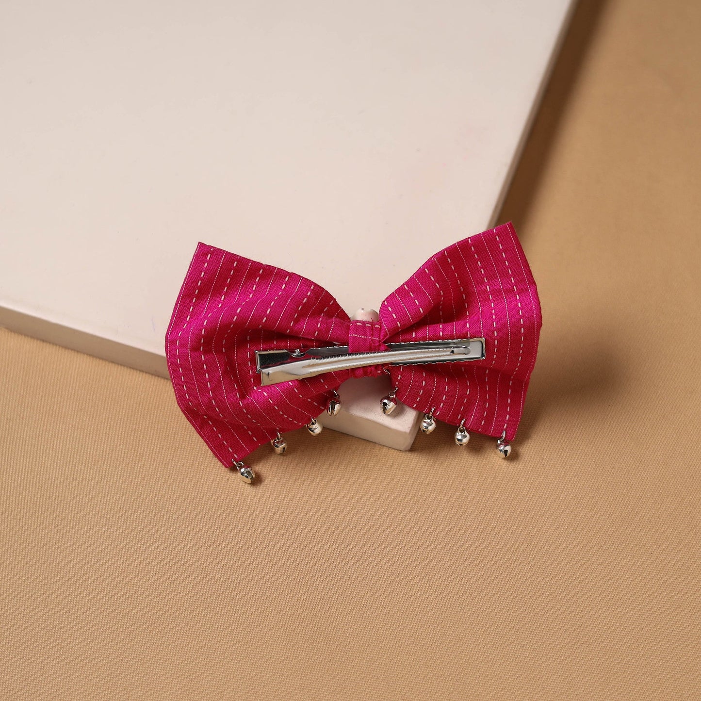 Shell ghungroo work women’s bow hair clip 48 - handcrafted