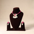 Pink - shell work fabart necklace set 32 - handcrafted