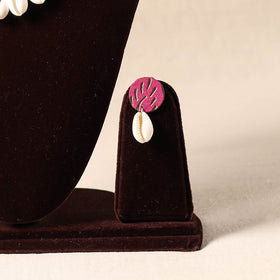 Pink - shell work fabart necklace set 32 - handcrafted