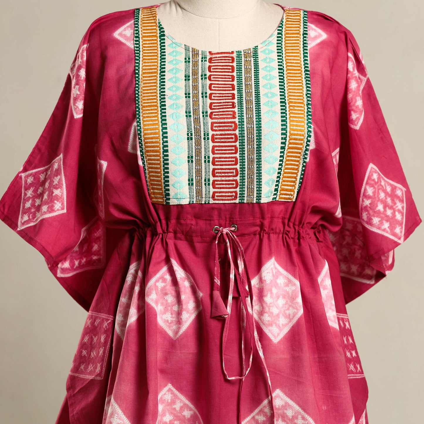 Pink - shibori jacquard mosaic fusion cotton kaftan (short)