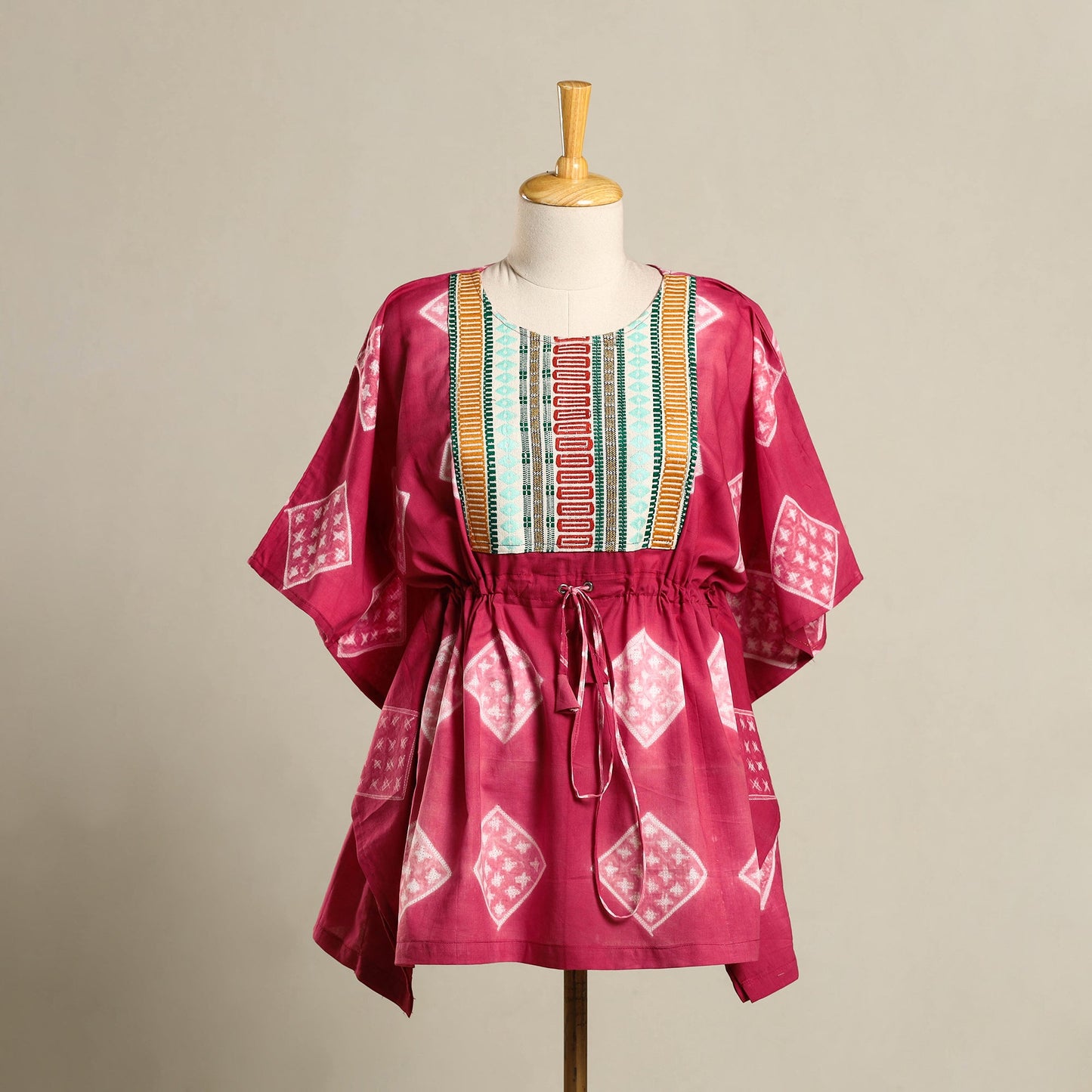 Pink - shibori jacquard mosaic fusion cotton kaftan (short)