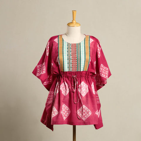 Pink - shibori jacquard mosaic fusion cotton kaftan (short)