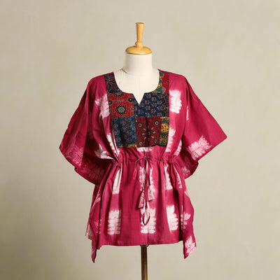 Pink - shibori mosaic fusion cotton kaftan (short) 23