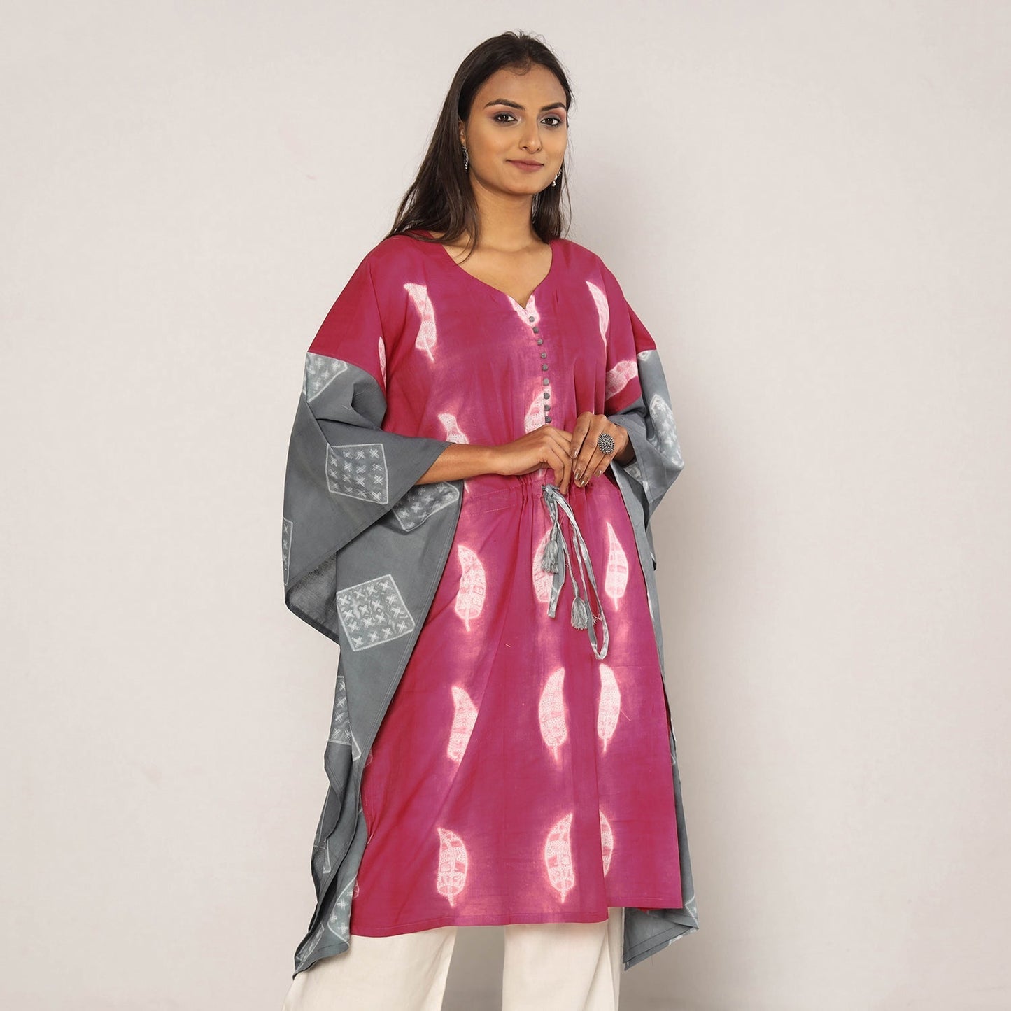  Shibori Tie-Dye Cotton Kaftan Dress (Medium) 
