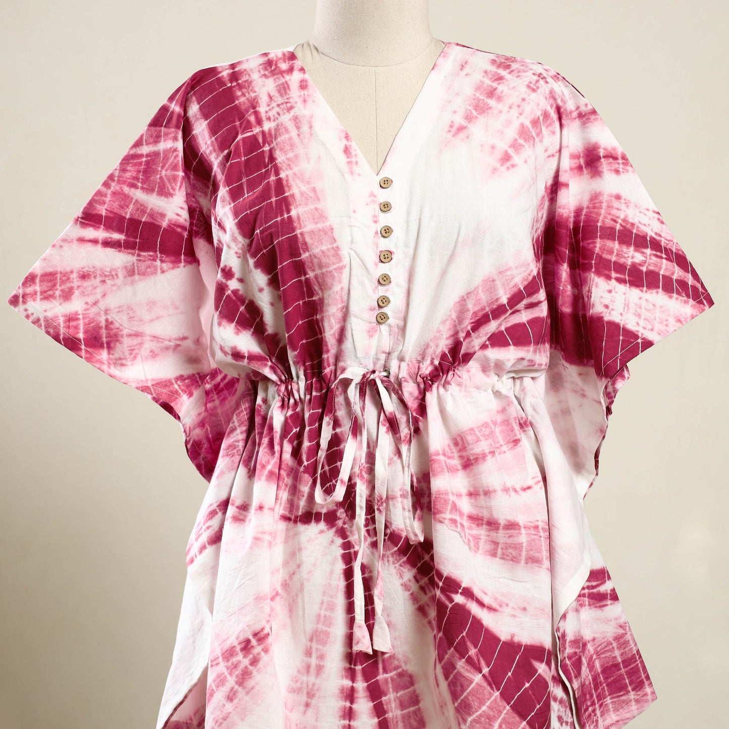  Pink Shibori Tie-Dye Cotton Kaftan