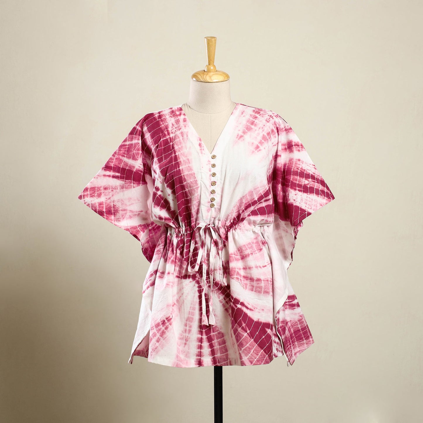  Pink Shibori Tie-Dye Cotton Kaftan