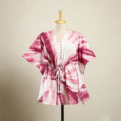  Pink Shibori Tie-Dye Cotton Kaftan