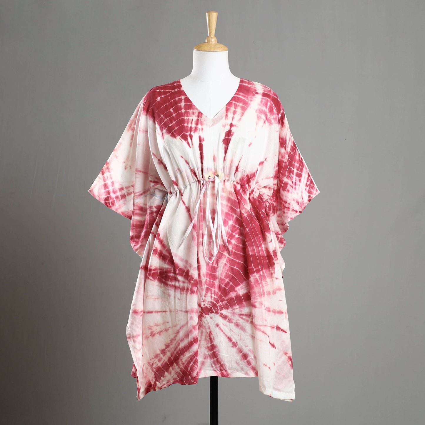  Shibori Tie-Dye Cotton Kaftan with Tie-Up Waist (Medium) 