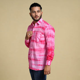 Pink - shibori tie-dye cotton men full sleeve shirt