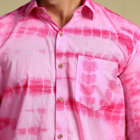 Pink - shibori tie-dye cotton men full sleeve shirt