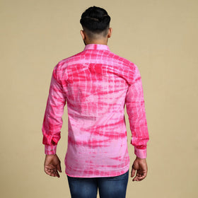 Pink - shibori tie-dye cotton men full sleeve shirt