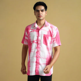 Pink - Shibori Tie-Dye Cotton Men Half Sleeve Shirt 11