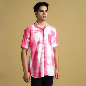 Pink - Shibori Tie-Dye Cotton Men Half Sleeve Shirt 11