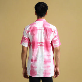 Pink - Shibori Tie-Dye Cotton Men Half Sleeve Shirt 11