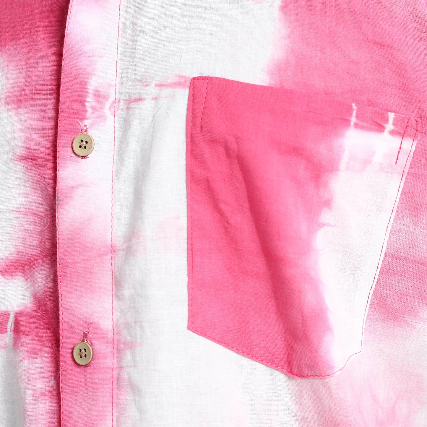 Pink - Shibori Tie-Dye Cotton Men Half Sleeve Shirt 11