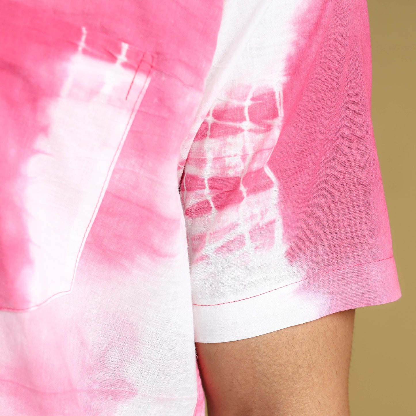 Pink - Shibori Tie-Dye Cotton Men Half Sleeve Shirt 11