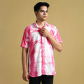 Pink - Shibori Tie-Dye Cotton Men Half Sleeve Shirt 11
