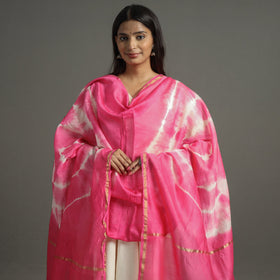  Shibori Tie-Dye Handloom Chanderi Silk Dupatta with Zari Border 50 